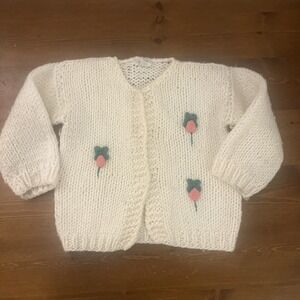 Vintage Made in‎ Italy For Jacobsons Cream Knit w/flower Sweater Toddler